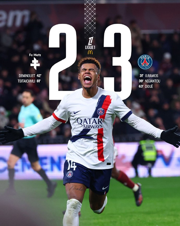 12月14日 法甲第16轮 梅斯vs巴黎圣日耳曼 全场录像及集锦